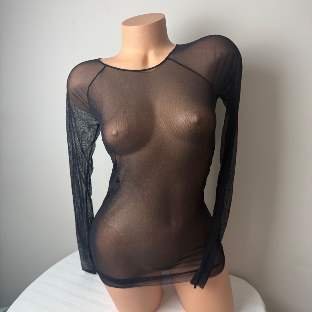 Cosabella Exclusive Luxury Italian Soire Raglan Long Sleeve Mesh Top Black XL